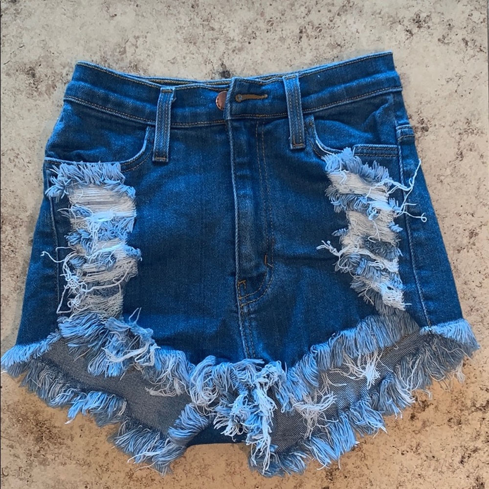 High waisted blue jean shorts